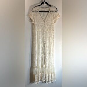 TORRID Sz L (estimated) Lace Shell Bohemian Ruffle Sheet Button Up Maxi Dress